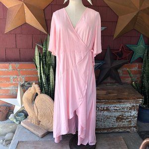 NWT Eloqull Light Pink Pleaded Wrap Dress Plus Size 18